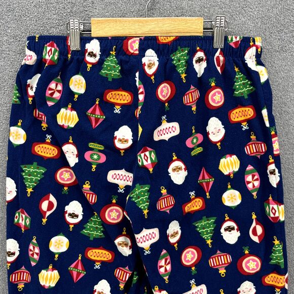 North Pole Trading Co. Pajama Pants Women Small Blue Christmas Tree Sant Flannel - Picture 12 of 15